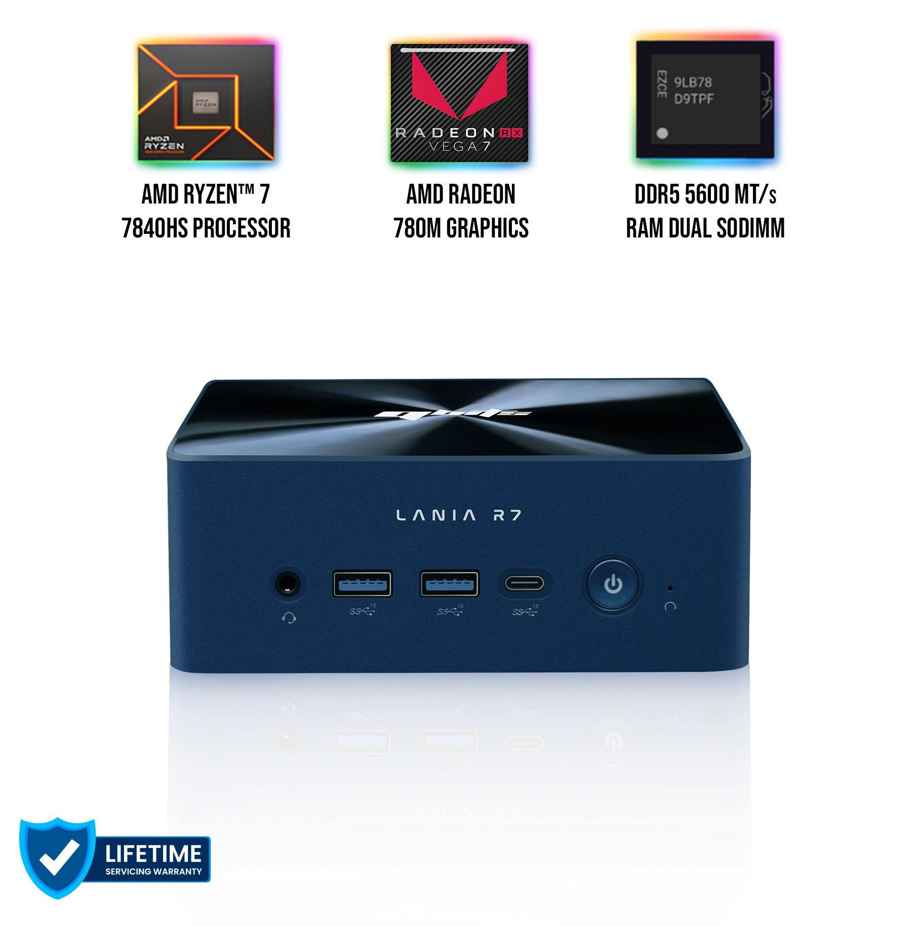 Qbits Lania R7 AMD Ryzen 7 7840HS 8GB DDR5 RAM 500 GB M.2 Western Digital NVMe SSD Mini PC (L1EA0B)