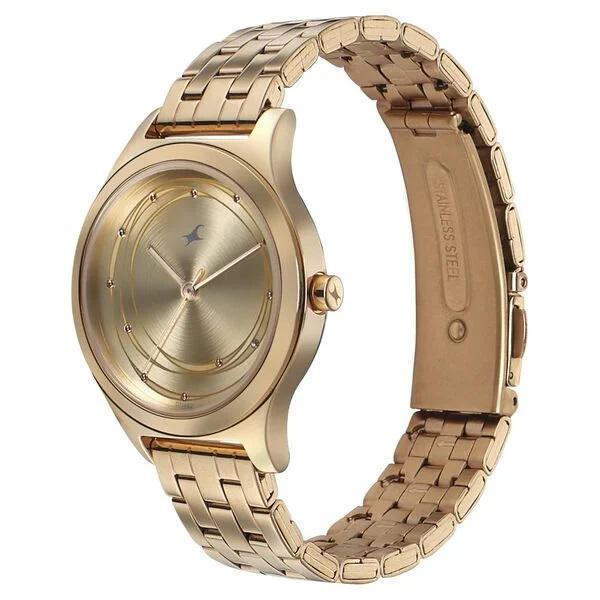 Fastrack 6152WM01 Style Up Golden Dial Stainless Steel Watch for Girls