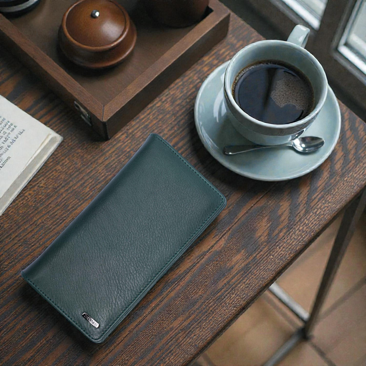 Zays Handcrafted Premium Eco Friendly Leather Long Wallet for Mobile and Many things - Slim Durable and Stylish Wallet for Unisex - Top-Grain Leather Compact and Lightweight (ZLW109-Bottle Green)