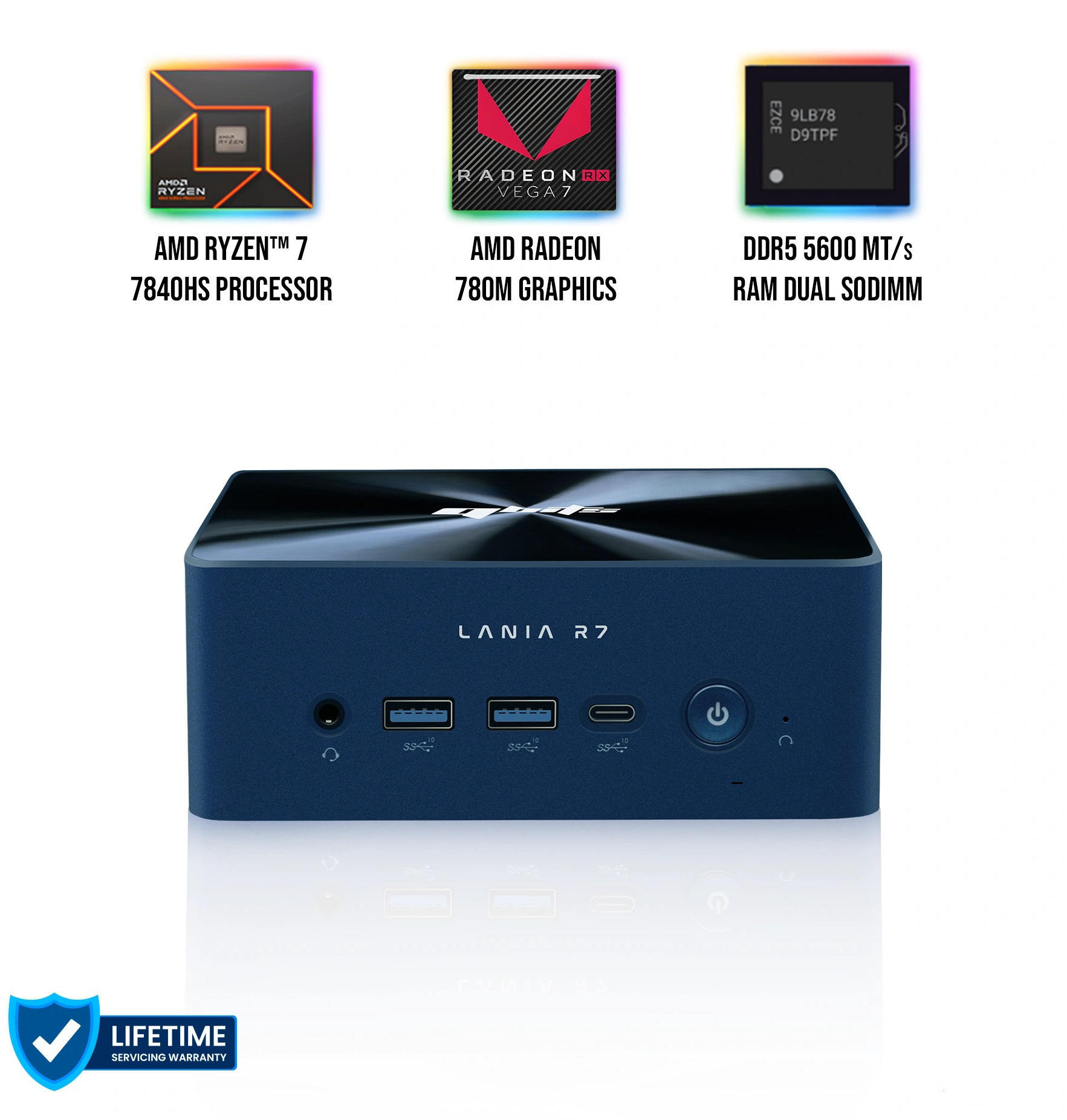 Qbits Lania R7 AMD Ryzen 7 7840HS 8GB DDR5 RAM 500 GB M.2 Western Digital NVMe SSD Mini PC (L1EA0B)