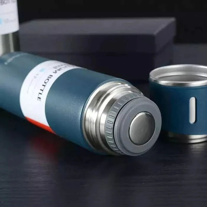 Stainless Steel Vacuum Flask Hot And Cool Water Bottle with two cups – Random Color
