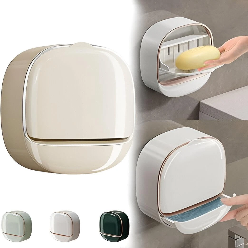 Luxury Soap Holder with Drain Tray, Soap Box Light Luxury Multi-Functional, Keep Soap Bars Dry, Adhesive Soap Case Box Wall Mounted for Shower