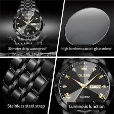Butter Fly Lock Olievs Stainless Steel fashionable Couple watches +1pcs chain cutter+ 2 pcs battery Full Black