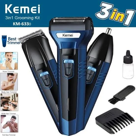 Kemei KM-6330 3 In 1 Rechargeable Hair Clipper Shaver Beard Styling Hair Removal Machine Nose Trimmer For Men