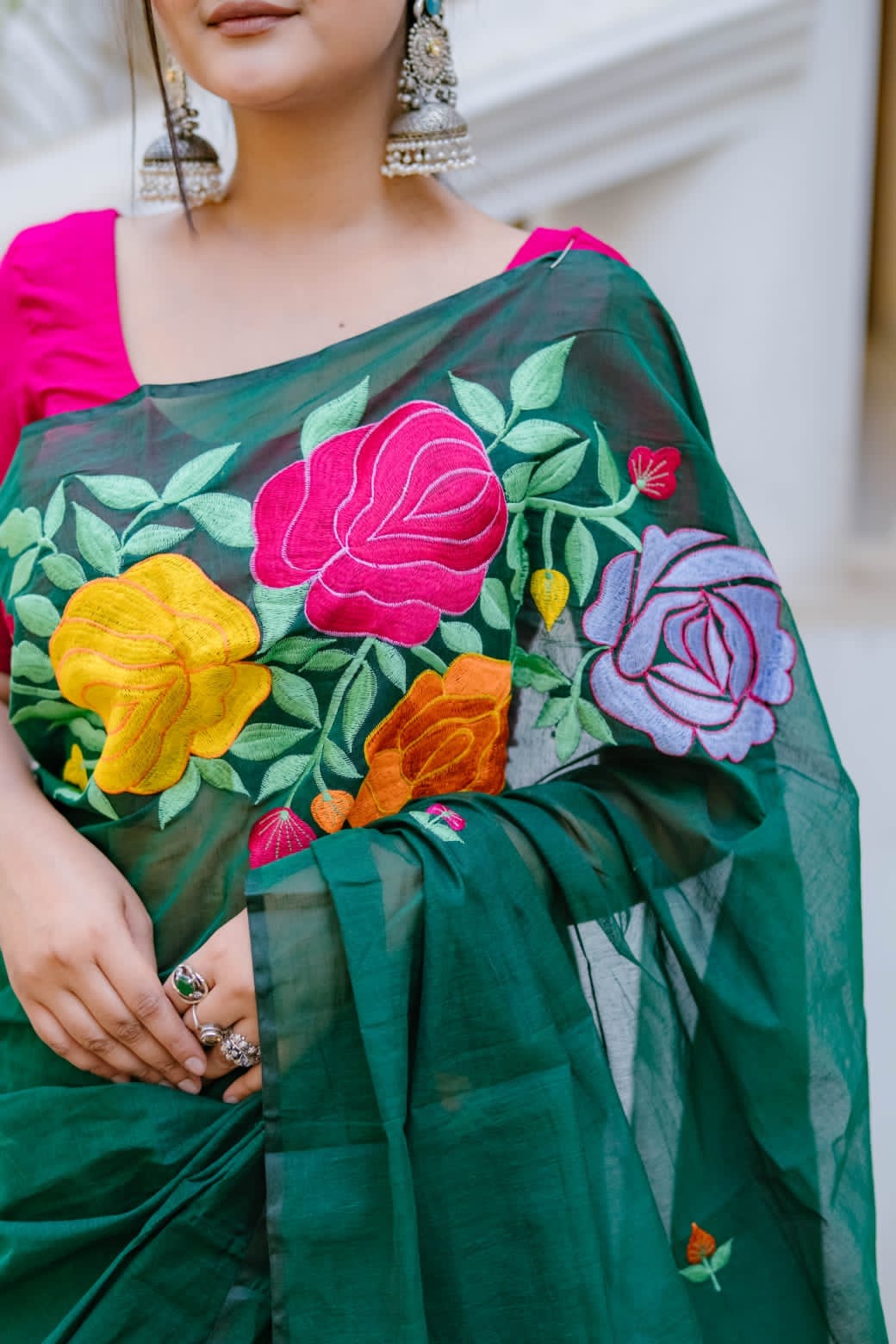 হাফ সিল্ক এমব্রয়ডারি শাড়ি।