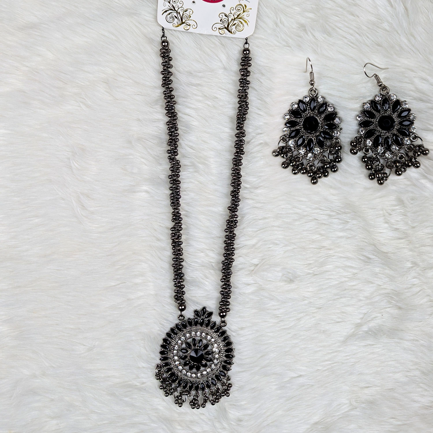 Antique Oxidized Necklace & Earrings Set – (Multiple Colors Available)