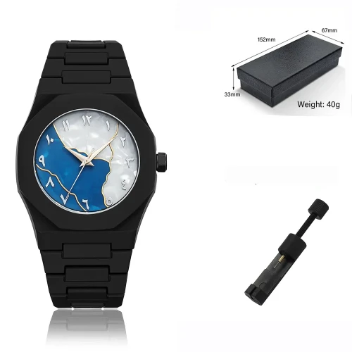 Aura watch 2025 New Arabic Aura Watch Silver Dial @ navy bule Modern Creative Design (Blue )