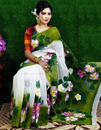 হাফসিল্ক শাড়ীতে হ্যান্ডপ্রিন্ট তুলির কাজ করা
