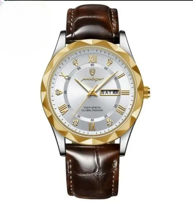 POEDAGAR 615L Men's Leather Quartz Watch