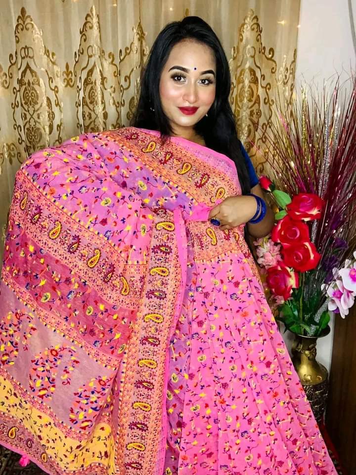 হাফ সিল্ক স্ক্রিন প্রিন্ট শাড়ি