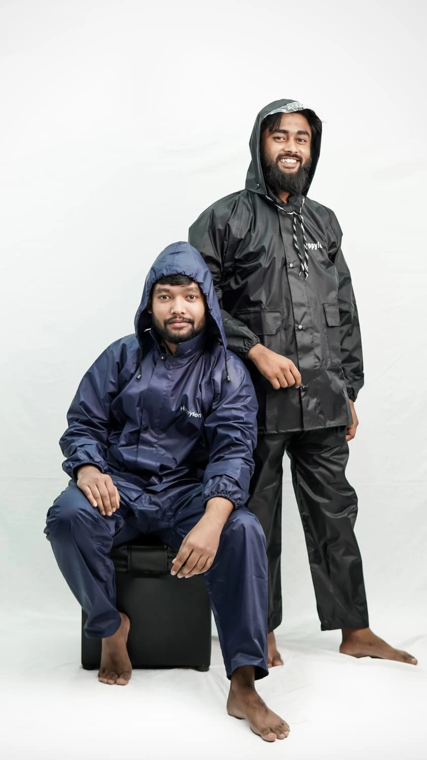 100% Water proof High quality Rain Coat With Pant. (Happylon) Blue