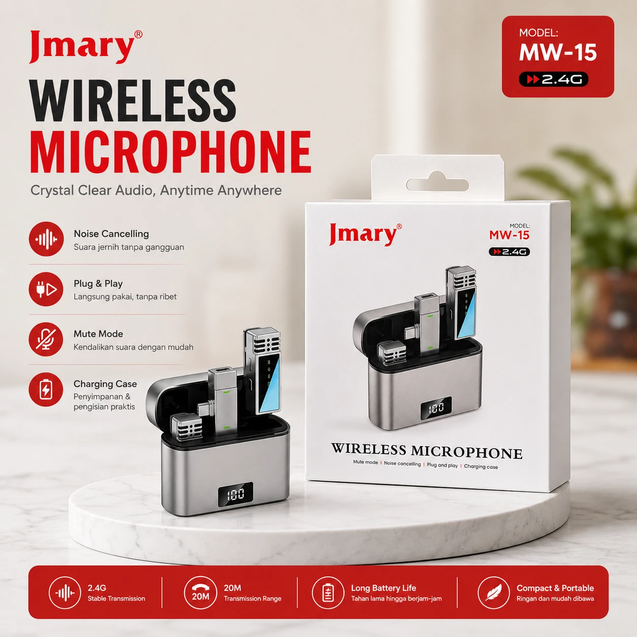 Jmary MW-15 | 2.4G Wireless Microphone For Mobile TYPE-C | Dual Microphone