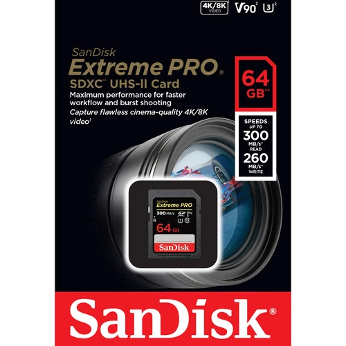 Memory Card SanDisk 64GB300mbs Extreme PRO UHS-II SDXC
