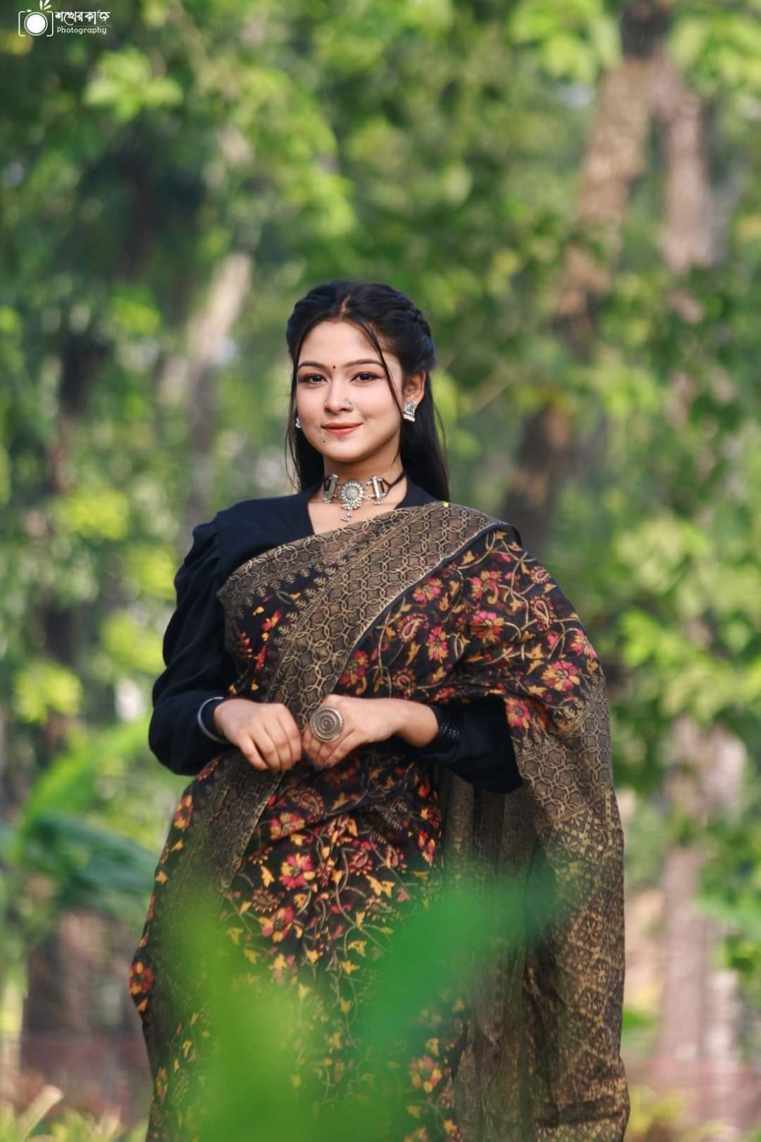 হাফ সিল্ক স্ক্রিন প্রিন্ট শাড়ি