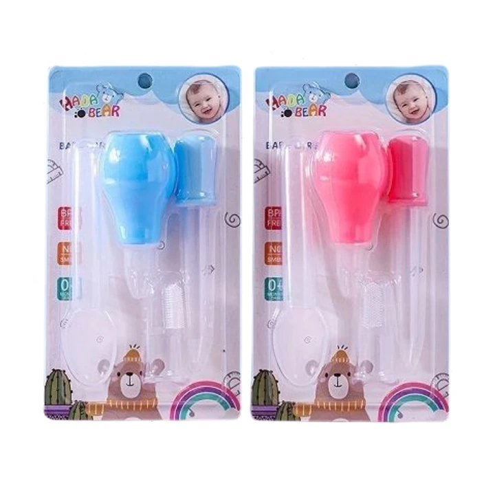 4pcs Baby Health Care Set (Nose Cleaner, Dropper, Finger Brush, Medicine Spoon) Random colour