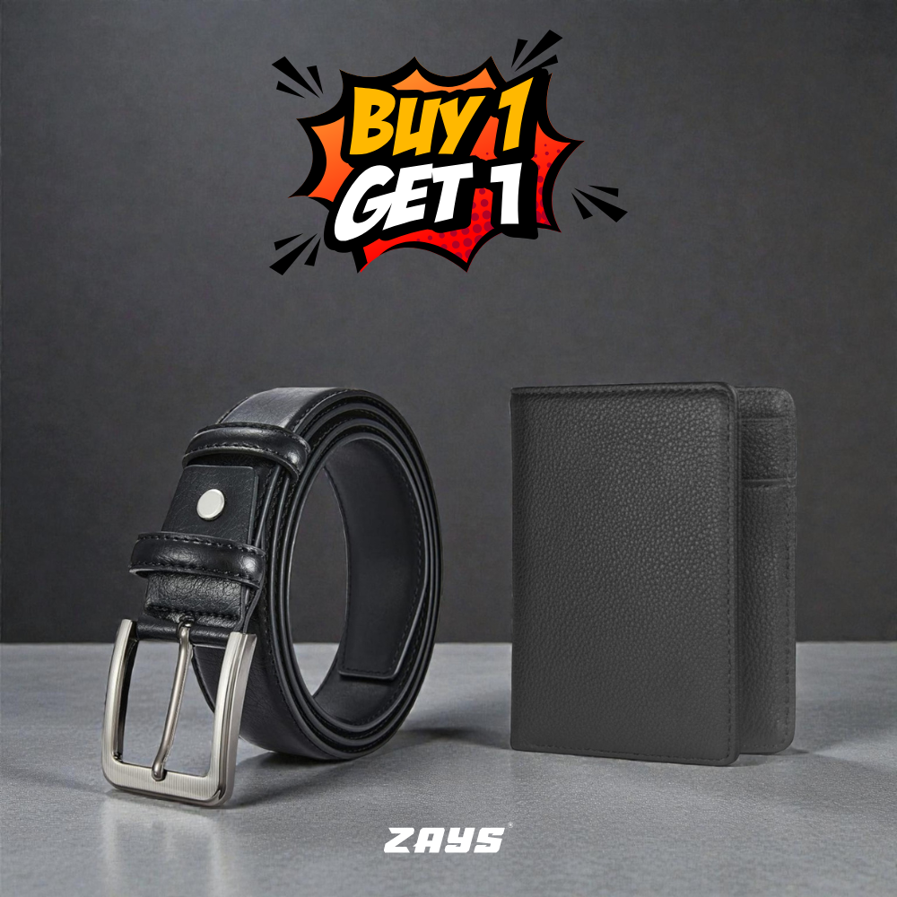 Zays Special Buy1 Get1 Offer - Premium Leather Belt and Wallet - Huge Savings on Quality Leather Accessories (ZSW126-ZMB101-Black)