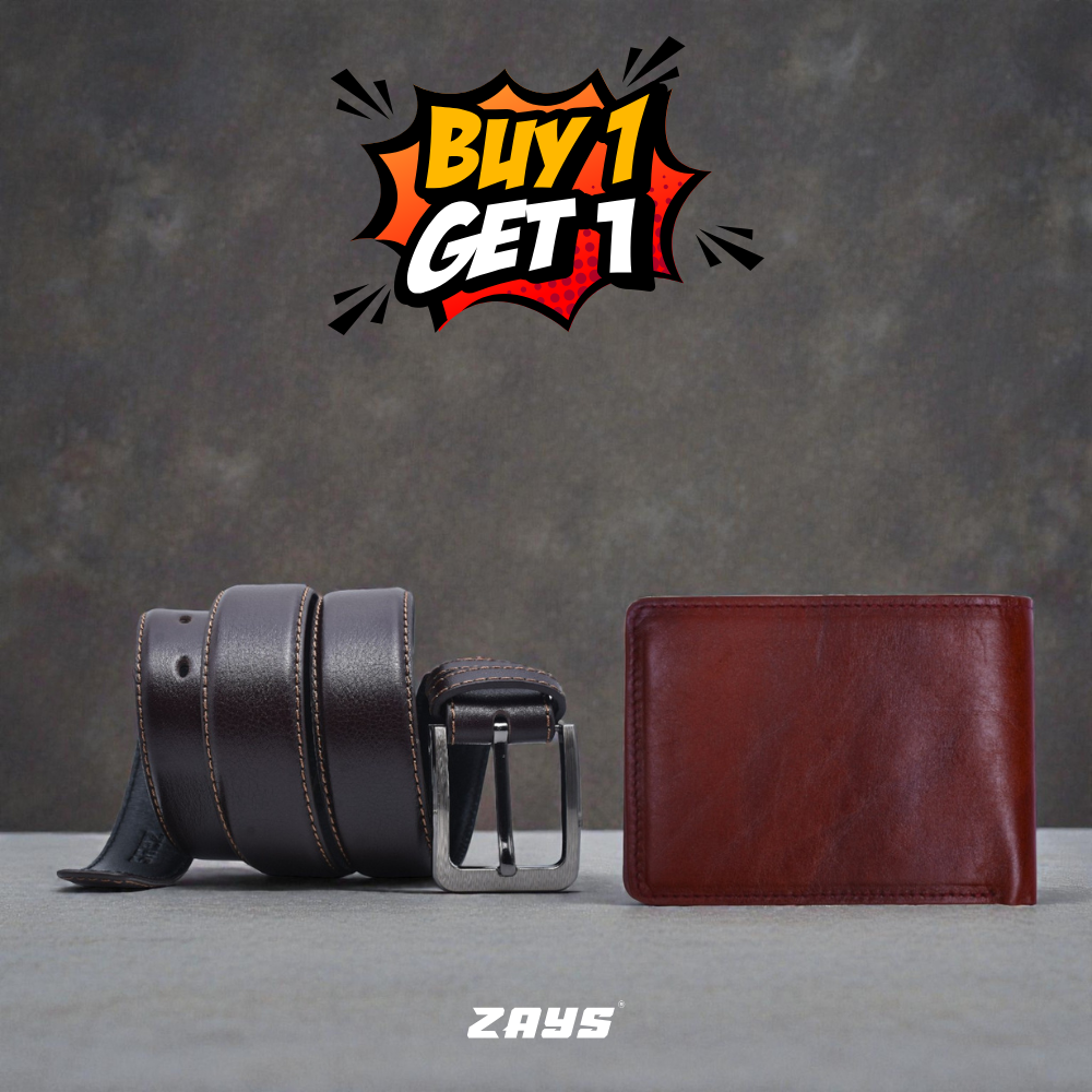 Zays Special Buy1 Get1 Offer - Premium Leather Belt and Wallet - Huge Savings on Quality Leather Accessories (ZSW107-ZMB102-Chocolate)
