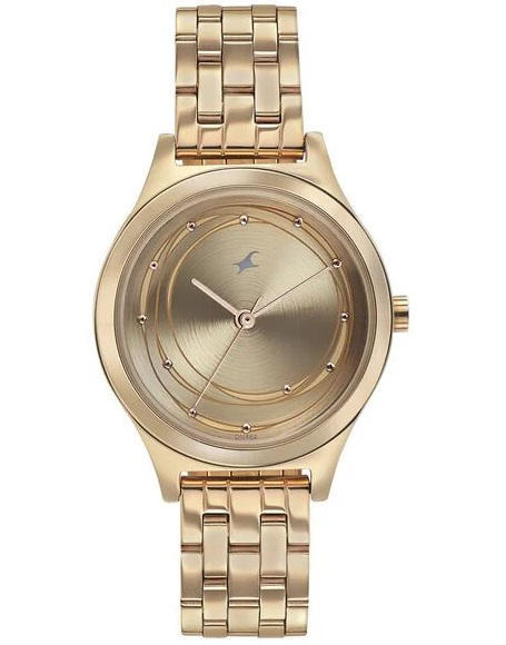Fastrack 6152WM01 Style Up Golden Dial Stainless Steel Watch for Girls