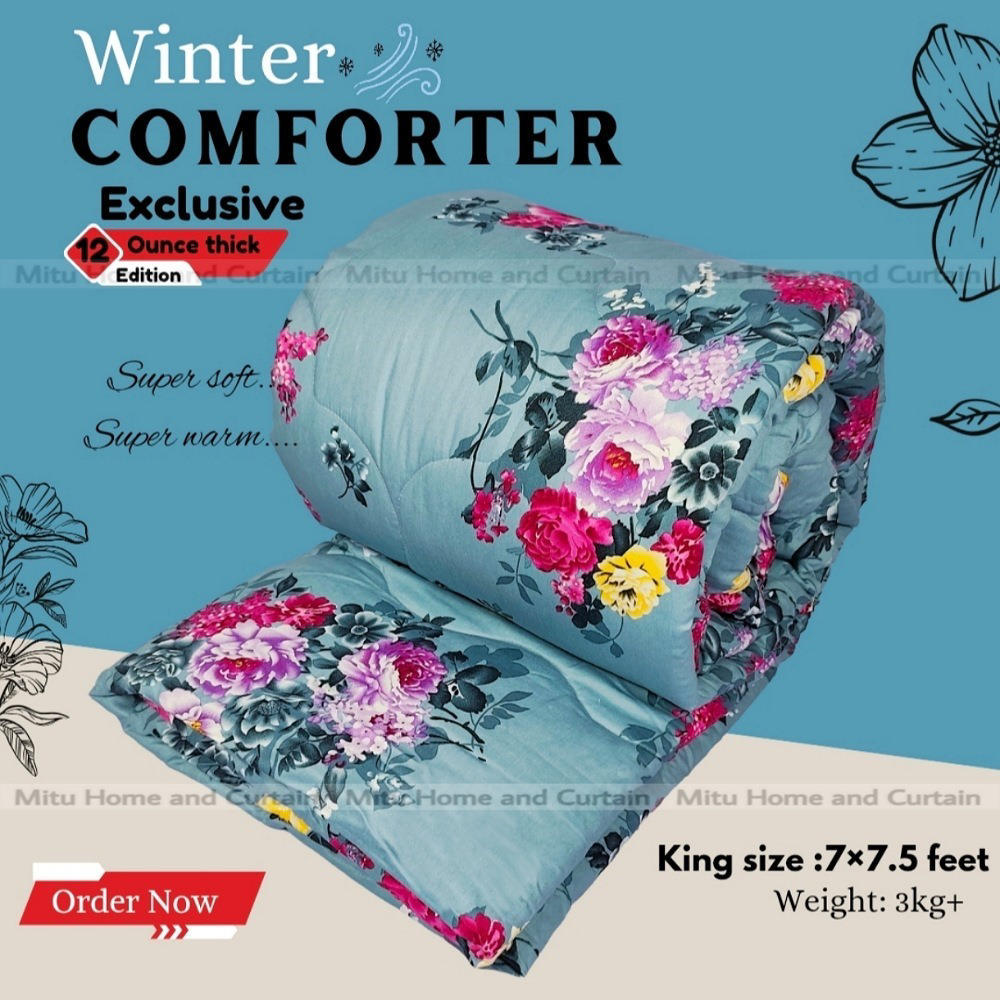 King Size Premium Cube Design Twill Cotton Fabric Winter Comforter, 7*7.5 ft / 84*90 in (Classic Ash)