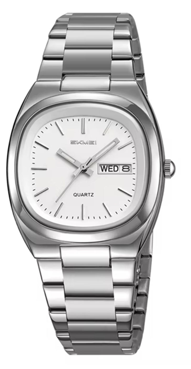 SKMEI 2420 Stainless Steel Strap Analog Quartz Watch for Men- Silver White