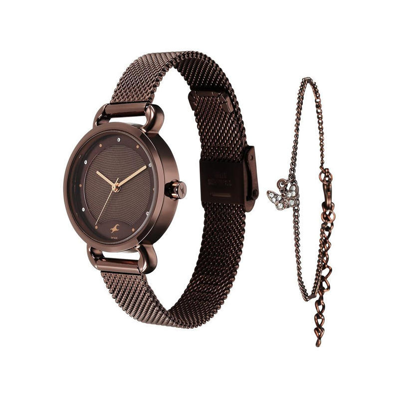 Fastrack 6221QM01F Pulse Analog Brown Dial Stainless Steel Watch for Girls