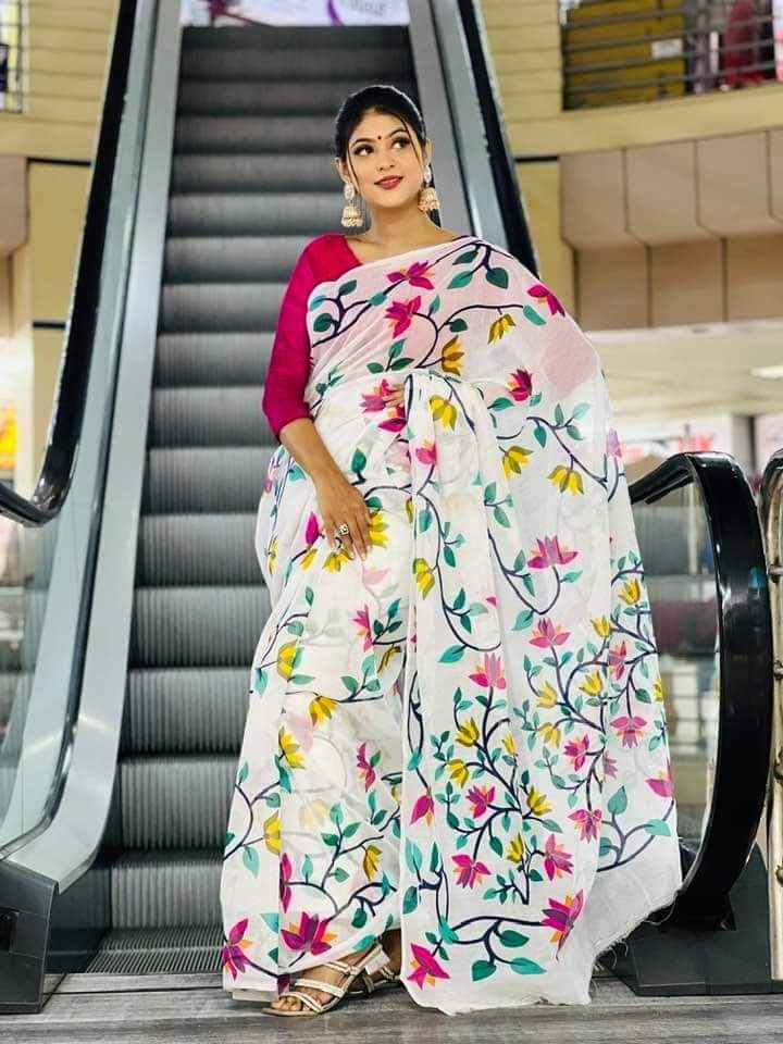 হাফ সিল্ক স্ক্রিন প্রিন্ট শাড়ি