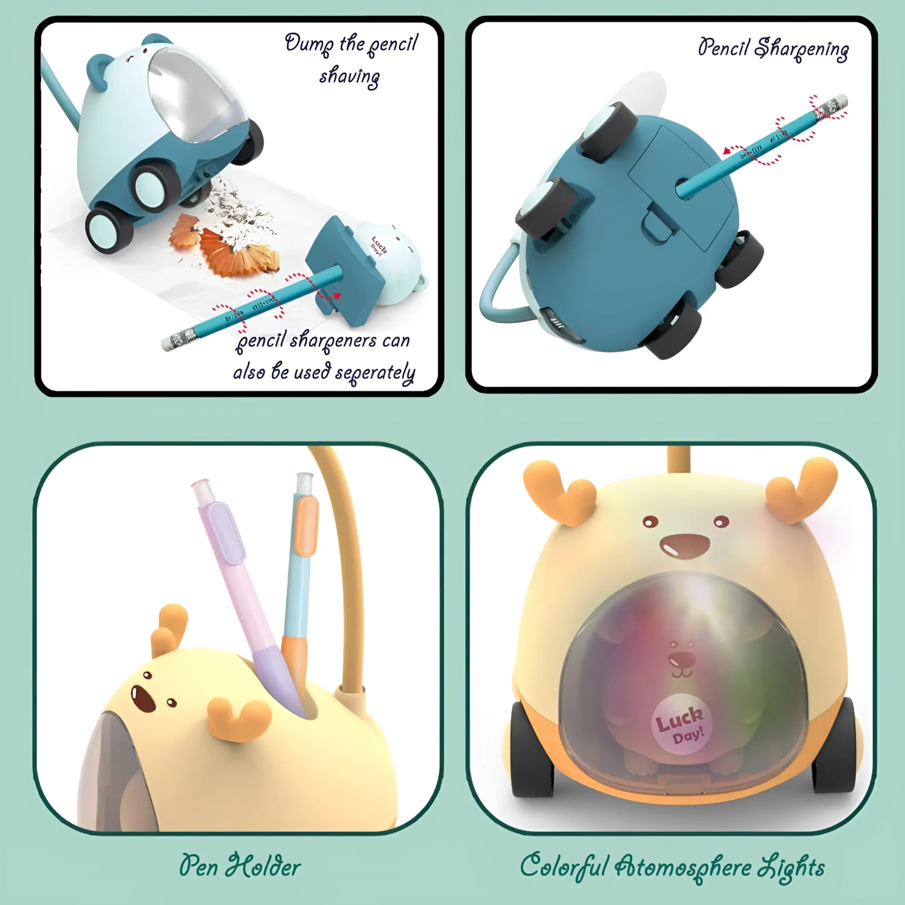 Foldable LED Study Lamp with Pen Holder & Sharpener for Kids
