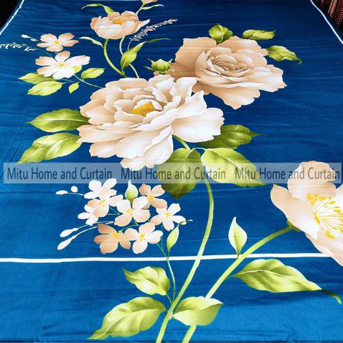 King Size Full Panel Cotton Bedsheet Set with Pillow Covers Chador Set (Deep Blue Flower)