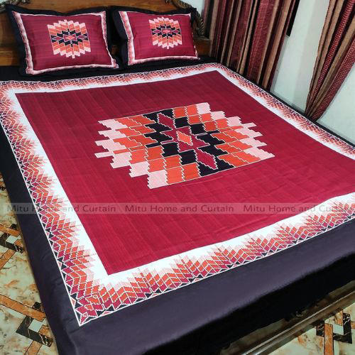 King Size Full Panel Cotton Bedsheet Set with Pillow Covers Chador Set (Chocolate Royal Art)