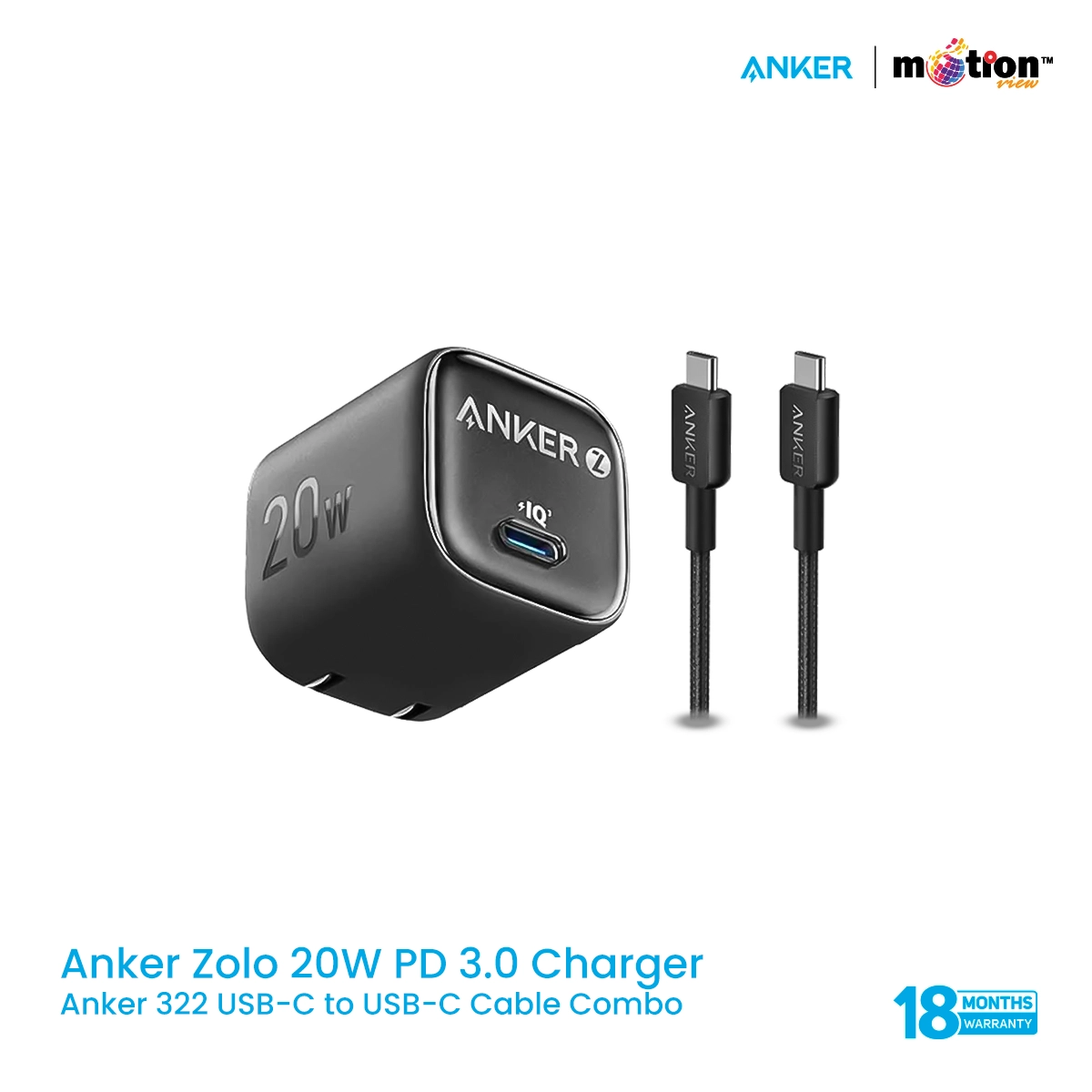 Anker Combo Zolo 20W Charger & 322 USB-C to USB-C Cable