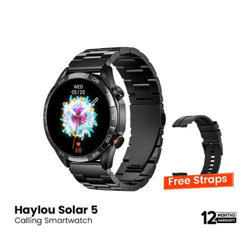 Haylou Solar 5 BT Calling Smart Watch (Metallic Strap) - Black