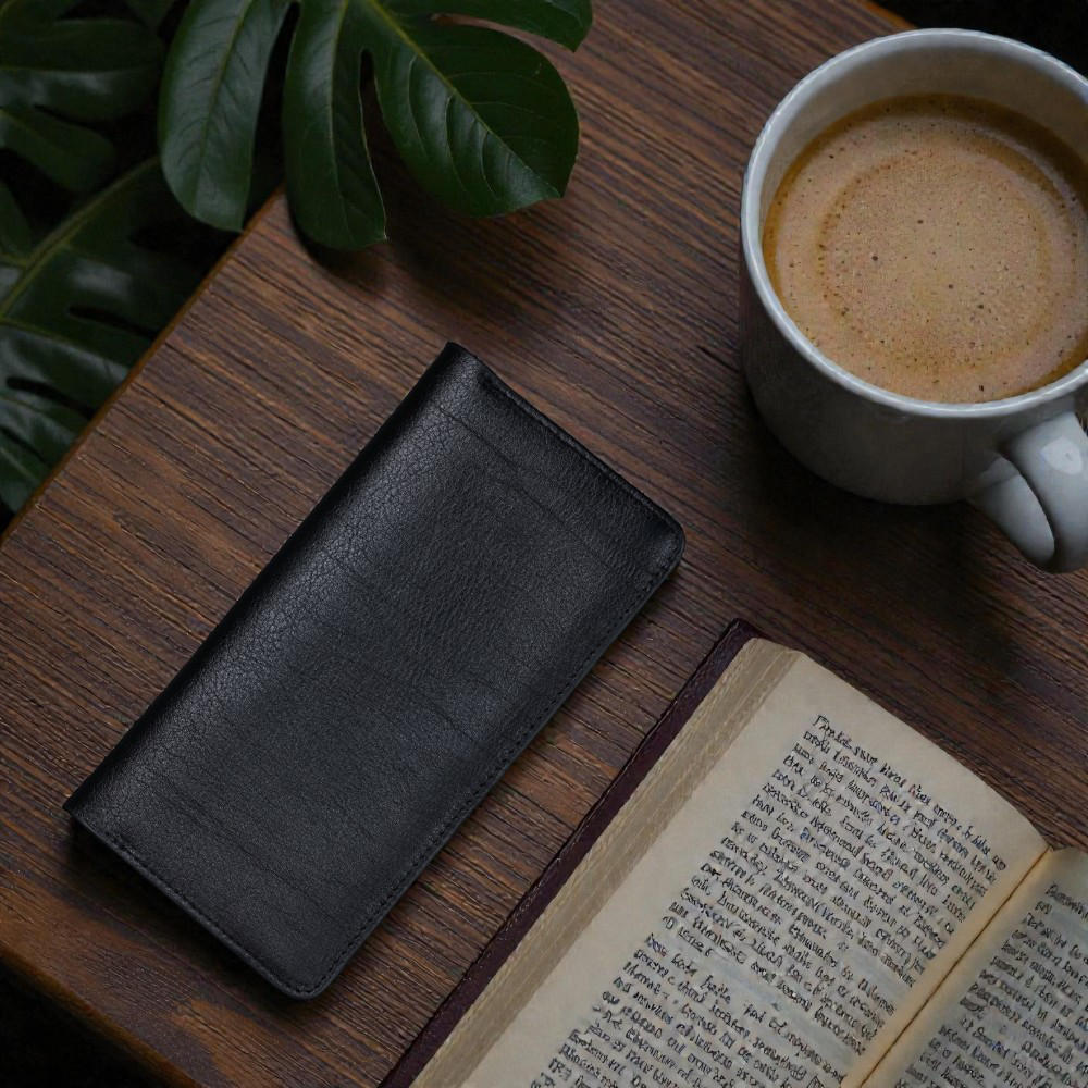 Zays Handcrafted Premium Eco Friendly Leather Long Wallet for Mobile and Many things - Slim Durable and Stylish Wallet for Unisex - Top-Grain Leather Compact and Lightweight (ZLW107-Black-II)