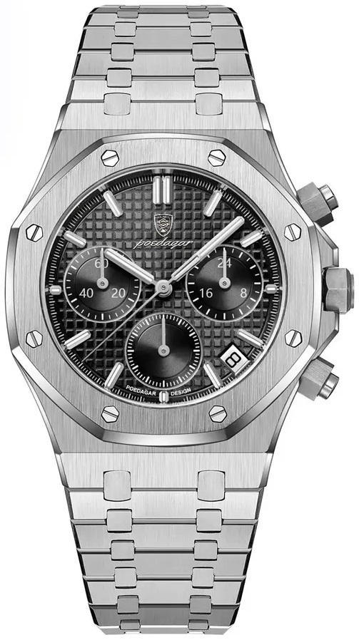 Poedagar 926 Chronograph Stainless Steel Men’s Watch – Silver Black