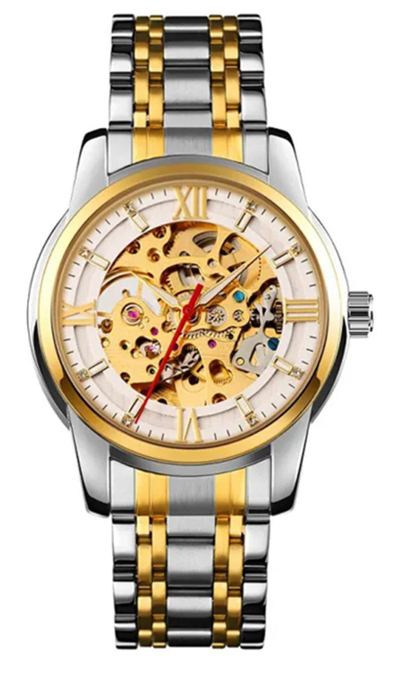 Skmei 9222 Automatic Mechanical Watch for Men- Silver Gold