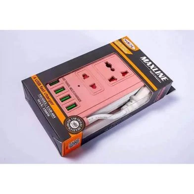Maxline ML-604 4 USB Ports 2 Sockets Travel Multi Charger And Extension Socket With 6 Feet Cable