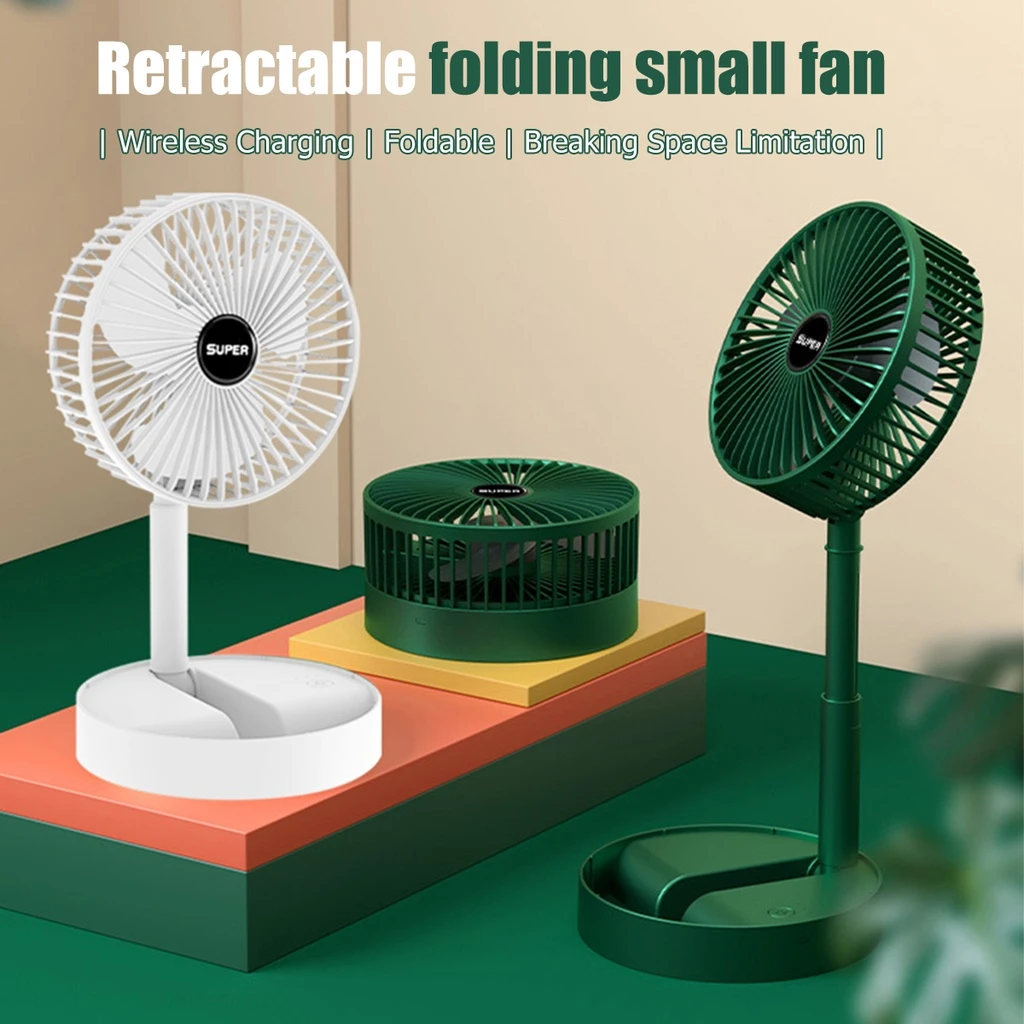 Folding Rechargeable Desk Fan, 3 Speeds Adjustable Height Table Fan with Timer, 2000mAh Rechargeable USB Charging for Home Office Travel