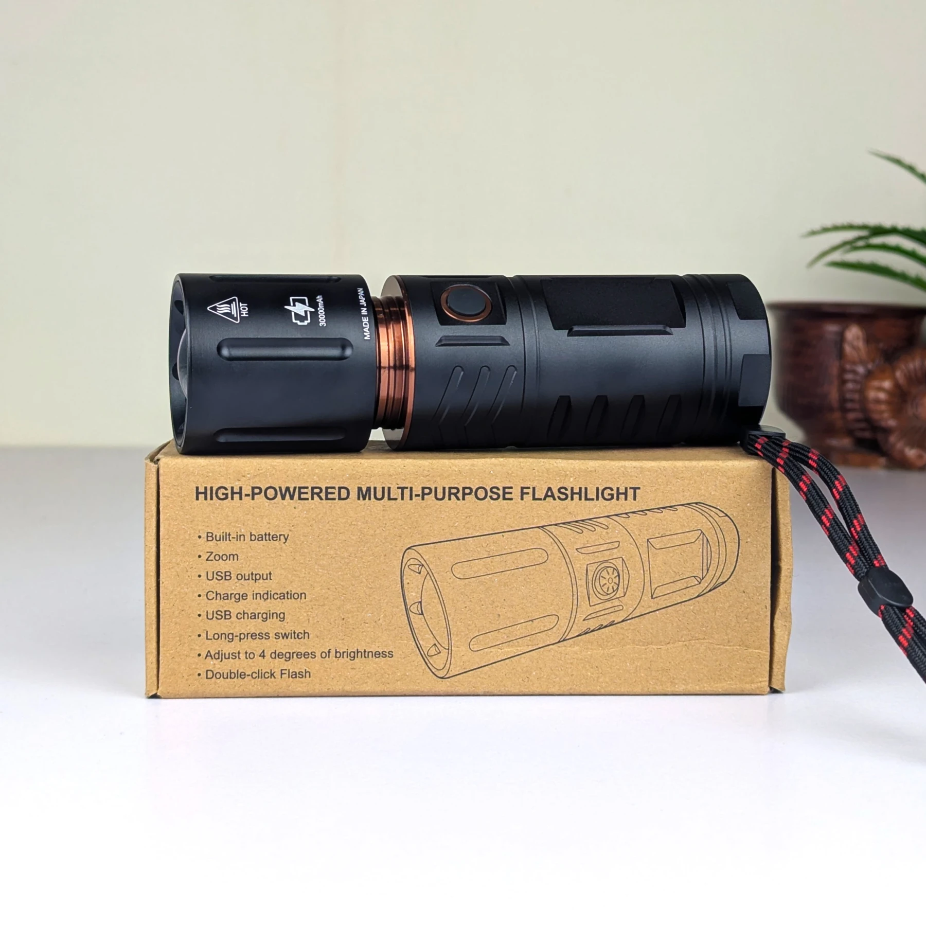Rechargeable LED Flashlight with Telescopic Zoom & Power Bank Function