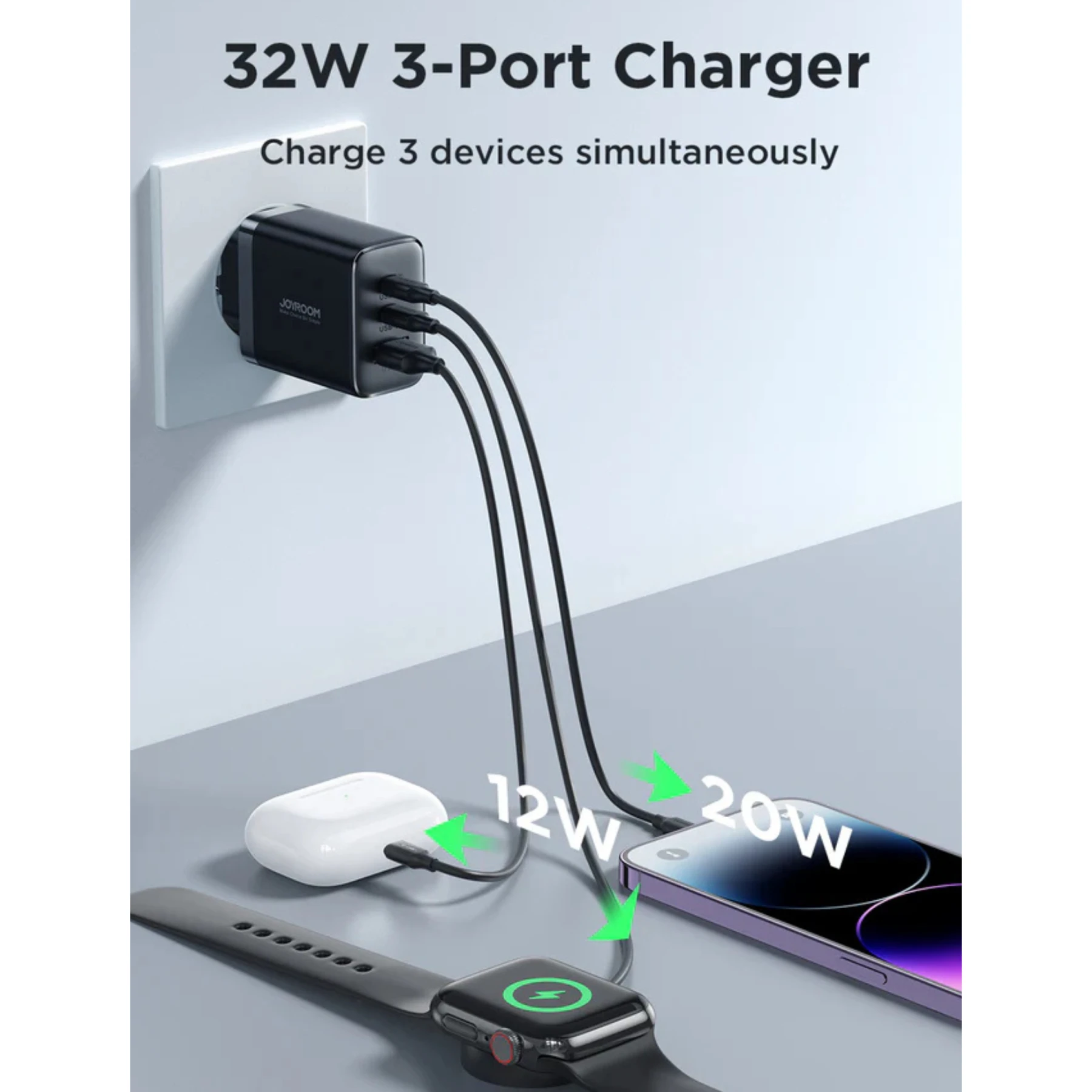 JR-TCF10 32W 2C1A Fast Charger-Black