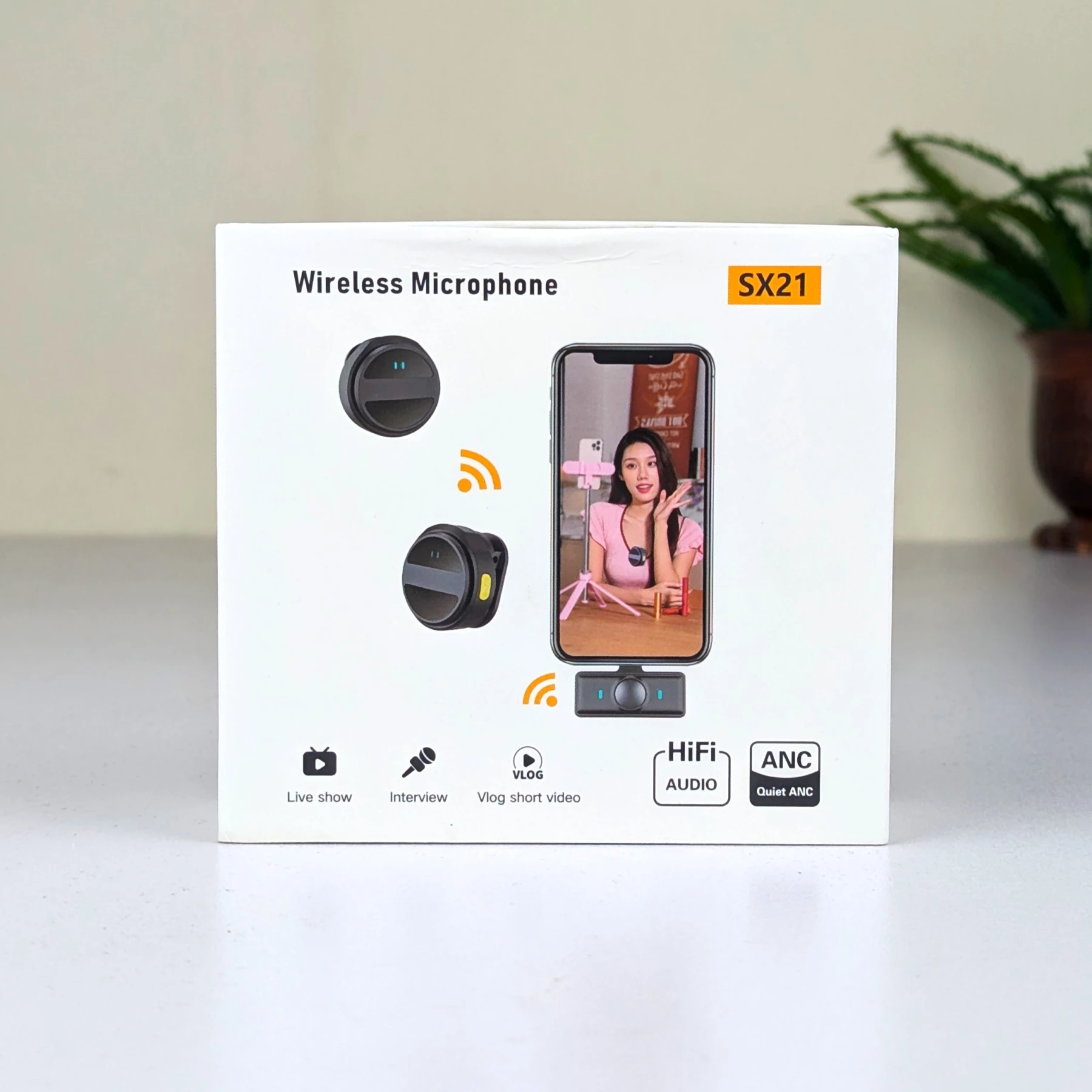 SX21-New 2-in-1 Wireless Lavalier Microphone – Dual Mic Setup for Crystal Clear Mobile Recording