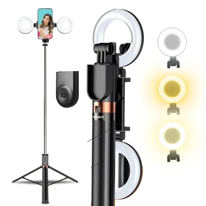 Plokama LIVE-K9 Pro 1700mm Ultra Long Selfie Stick with Tripod Stand & Ring Light – Adjustable, Portable for Mobile Vlogging & Live Streaming