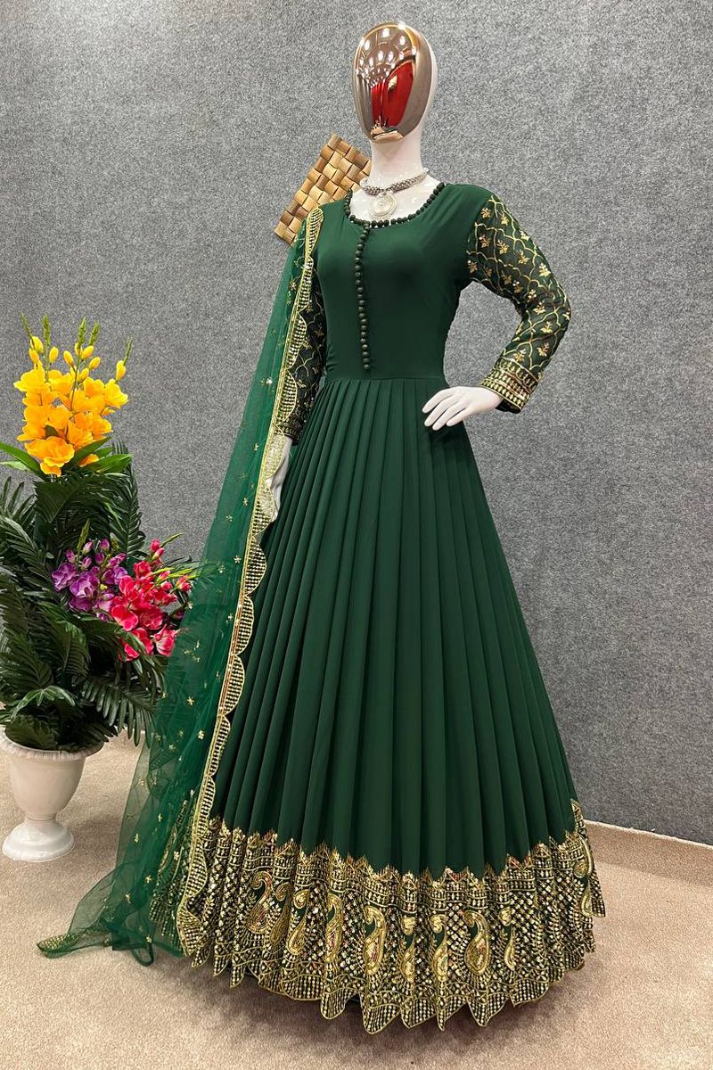 রেডিমেড জর্জেট এমব্রয়ডারি পার্টি ড্রেস