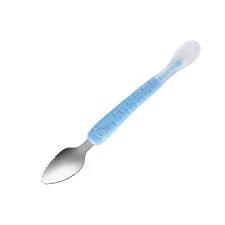 1pcs Multicolor New Design Double Head Scraper Mud Spoon Stainless Steel Fruit Mud Spoon Baby Silicone Spoon for Kids Feeding