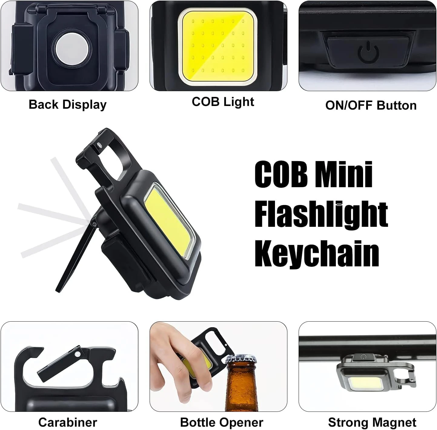 Multi-functional Outdoor Keychain Light with 800Lm COB and 3 Lighting Modes, for Camping, Hiking and Emergencies