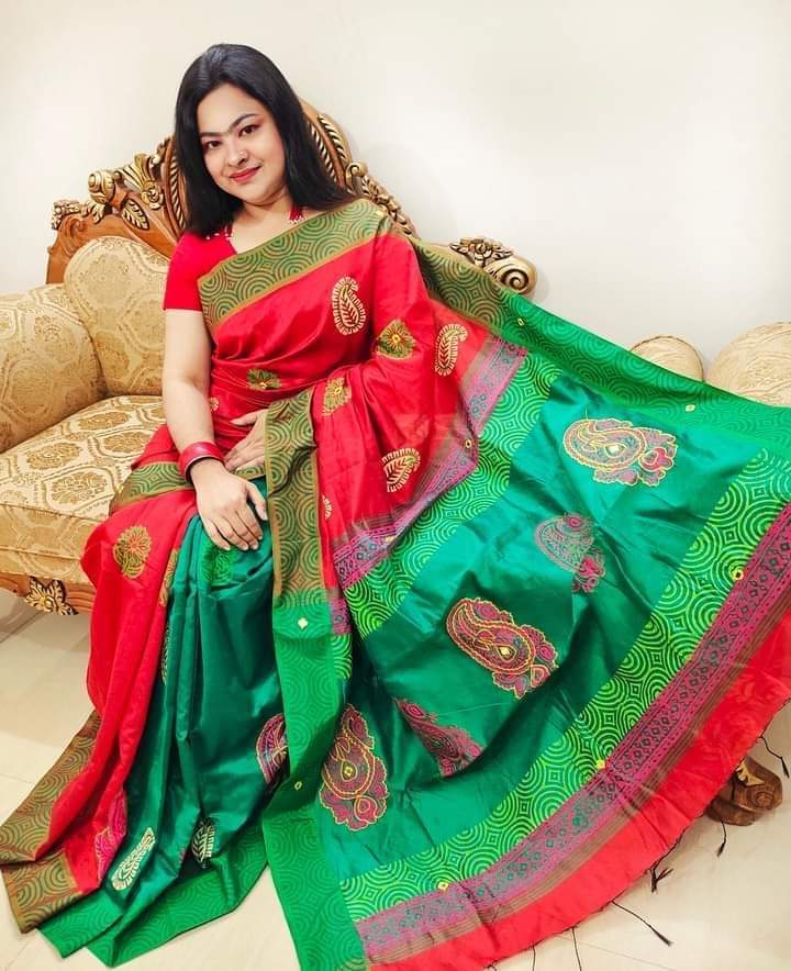 হ্যান্ডপ্রিন্ট হাফসিল্ক শাড়ী