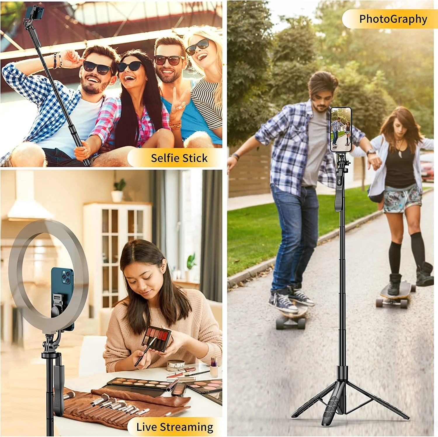 K-28 Long Video Stand Cum Selfie Stick Tripod with Remote - 360° Rotation Phone Stand with Wireless Remote Control, with light